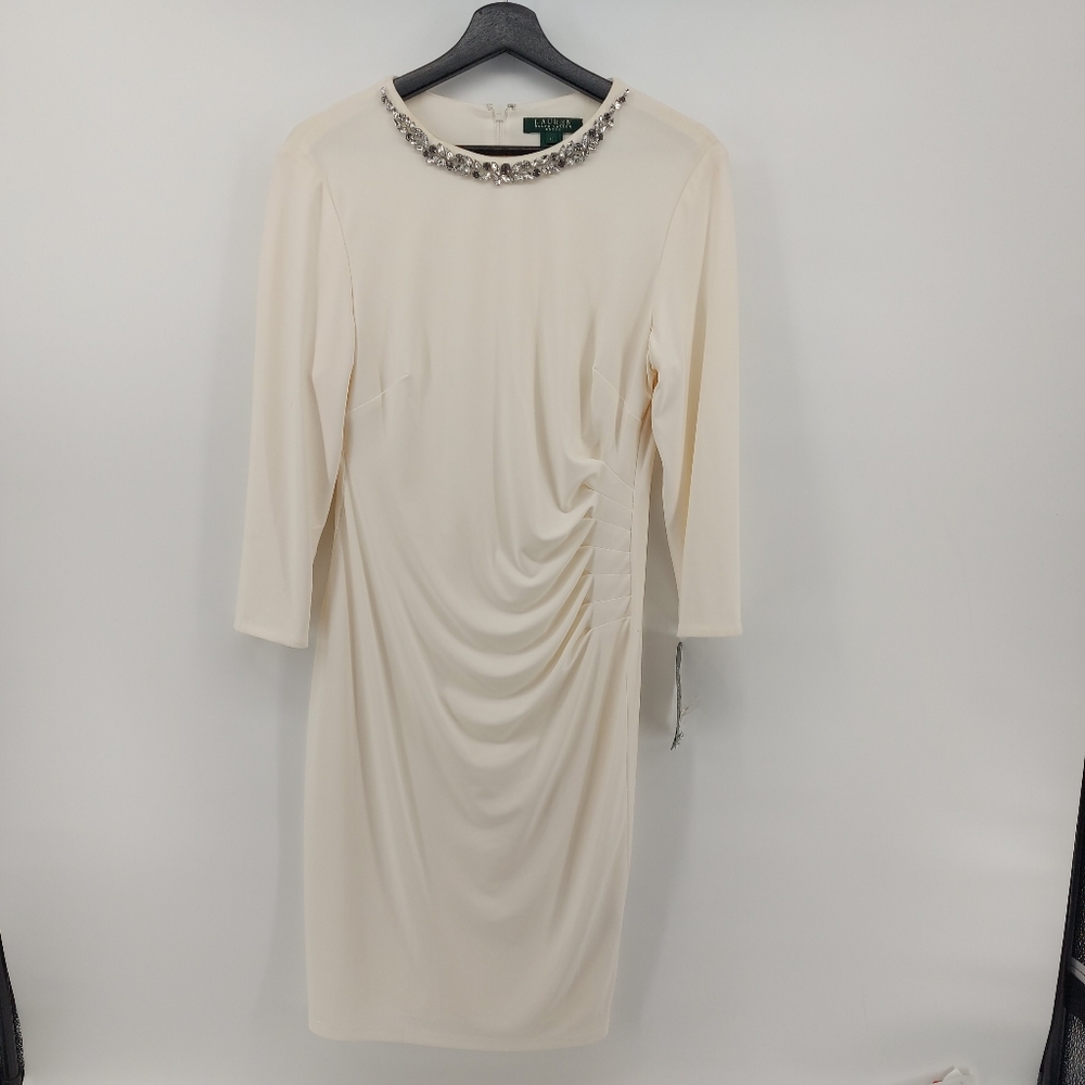 Lauren Ralph Lauren White Dress with beading at the neck Size 10